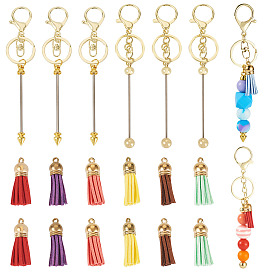 Наборы для самостоятельного изготовления брелоков из сплава и алюминиевого сплава с бусинами, с подвеской-кисточкой из искусственной замши