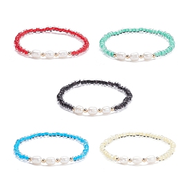 Natural Pearl Beads Stretch Bracelet, Clear Crystal Glass Seed Beads Bracelet for Teen Girl Women