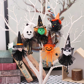 Halloween Cloth Cat Ghost Witch Pumpkin Gauze Skirt Bell Hanging Pendant, for Garden Home Decorative Props