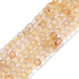 Natural Gold Rutilated Quartz Beads Strands, Faceted, Cube