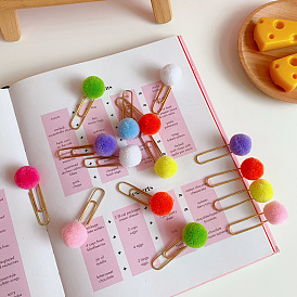 Metal Paper Clips, Bookmark Marking Clips, with Fluffy Round Ball