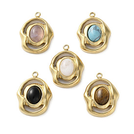 Драгоценный камень подвески, овальные амулеты, с 304 установками из нержавеющей стали, реальный 18 k позолоченный