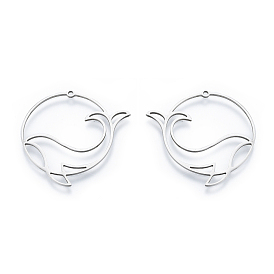 201 подвески из нержавеющей стали, полый, кольцо с дельфином