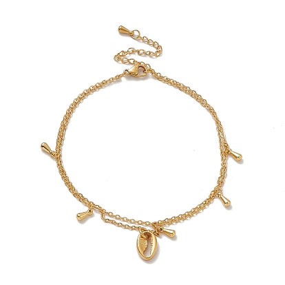 304 тросовые цепи из нержавеющей стали с многожильным ножным браслетом, форма раковины и 201 двухслойный браслет из нержавеющей стали в форме капли для женщин