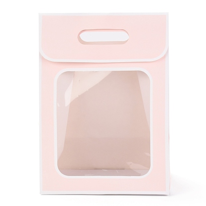 Rectangle Paper Bags, Flip Over Paper Bag, with Handle and Plastic Window