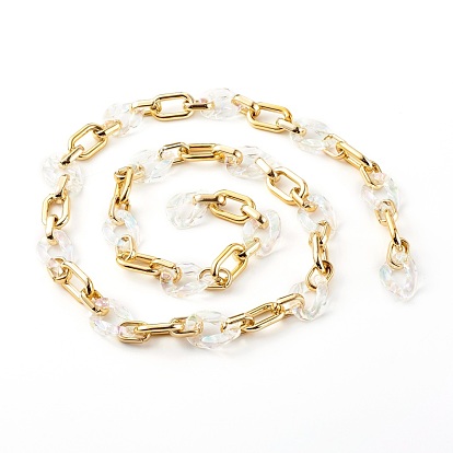 Handmade CCB Plastic Cable Chains, with Transparent Acrylic Linking Rings, Clear AB
