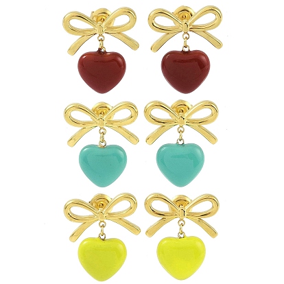 Бант 304 серьги-гвоздики из нержавеющей стали, женские серьги с подвесками в виде сердца с эмалью