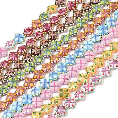 Стеклянные бусины из имитации нефрита, бусины ручной работы, ромб, с эмалью