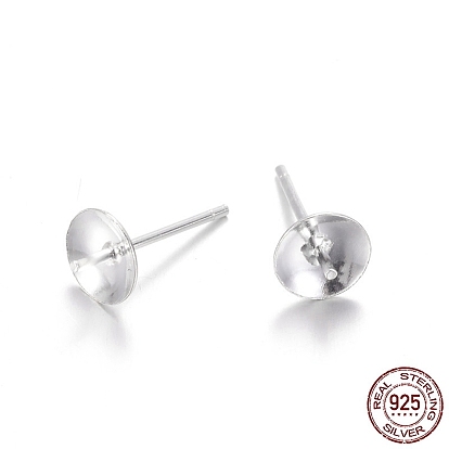 Conclusions de boucle d'oreille en argent sterling, pour perles demi-forage, plateau: 6 mm, 13 mm, broche: 0.7 mm