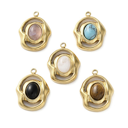 Драгоценный камень подвески, овальные амулеты, с 304 установками из нержавеющей стали, реальный 18 k позолоченный