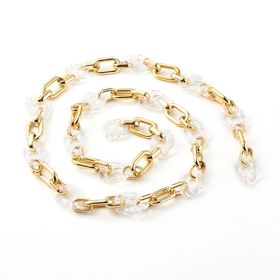 Handmade CCB Plastic Cable Chains, with Transparent Acrylic Linking Rings, Clear AB