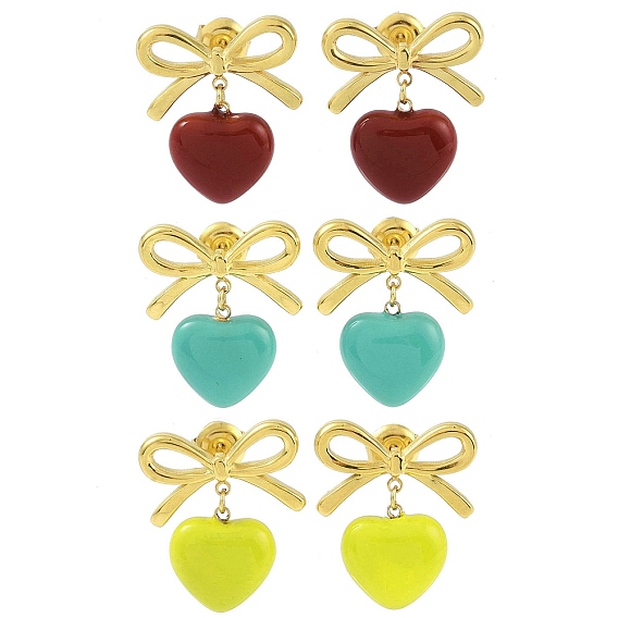 Бант 304 серьги-гвоздики из нержавеющей стали, женские серьги с подвесками в виде сердца с эмалью