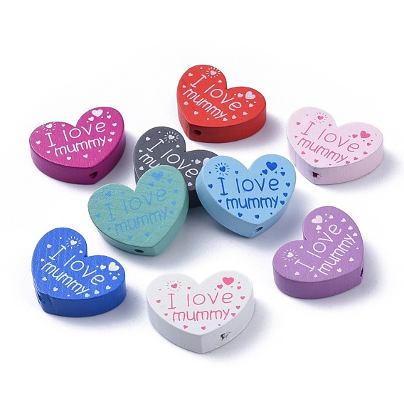 Природных шарики древесины, окрашенные, сердце со словом я люблю мамочку, для создания украшений, на День Матери