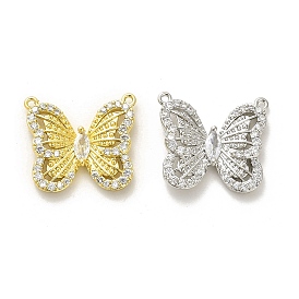 Rack Plating Brass Micro Pave Clear Cubic Zirconia Pendants, Butterfly Charms, Long-Lasting Plated, Lead Free & Cadmium Free