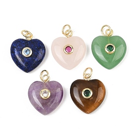 Colgantes de piedras preciosas naturales, Dijes de corazón con hallazgos de circonita cúbica pavé de latón, real 18 k chapado en oro, sin plomo y cadmio, chapado en rack, larga duración plateado