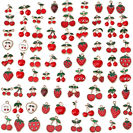3 establece colgantes de aleación de esmalte, dijes de fresa/cereza/manzana, dorado