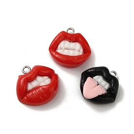 Opaque Resin Pendants, Lip Charms with Platinum Plated Iron Loops