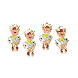 Rack Plating Alloy Enamel Charms, Cadmium Free & Nickel Free & Lead Free, Light Gold, Christmas Reindeer/Stag