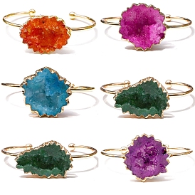 Raw Druzy Natural Dyed Quartz Cuff Bangles, Irregular Nugget