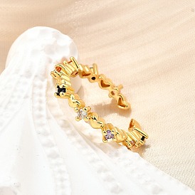 Манжеты из латуни с микро паве кубический цирконий для женщин, без кадмия, без никеля и без свинца, сердце