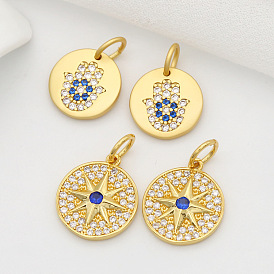 Inlaid zircon palm round sand gold pendant rice character 14k gold round bracelet pendant diy jewelry
