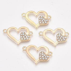 Alloy Links Connectors, with Rhinestone, Heart, Crystal