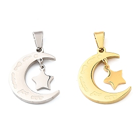 Ion Plating(IP) 304 Stainless Steel Pendant, Moon with Star Charm