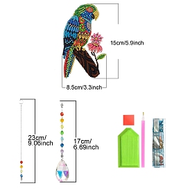 Parrot DIY Diamond Painting Pendant Decoration Kits, Including Resin Rhinestones, Pen, Tray & Glue Clay