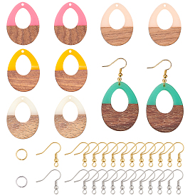 Olycraft DIY Dangle Earring Making Kits, with Resin & Wood Pendants, Brass Earring Hooks & Jump Rings, Teardrop