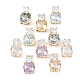 Brass Glass Pendants, Square Charms, Faceted