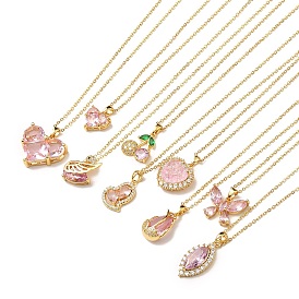 Ожерелье с подвеской из розового кубического циркония, золотые латунные украшения для женщин