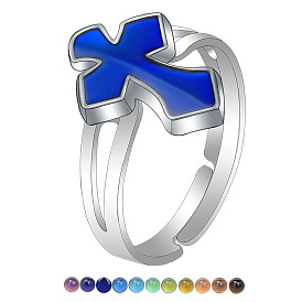 Mood Ring, Enamel Cross Adjustable Ring, Temperature Change Color Emotion Feeling Alloy Jewelry for Women