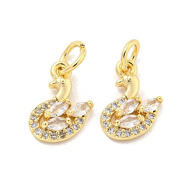 Brass Micro Pave Clear Cubic Zirconia Charms, Duck