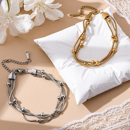 Многорядные браслеты из нержавеющей стали с шариками, круглые женские браслеты-цепочки в виде змей