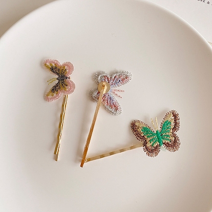 Butterfly Polyester Hair Bobby Pin, with Metal Hair Clips, for Girls