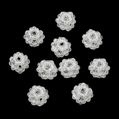 Natural Quartz Crystal Rock Crystal Woven Beads, Cluster Beads, Faceted, Round