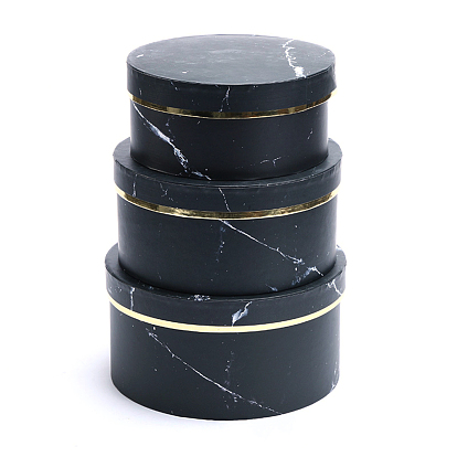 Round Paper Gift Boxes with Gold Line Lids, Decorative Nested Marble Pattern Flowers Arrangements Box, for Wedding Valentines Party Favor Packing