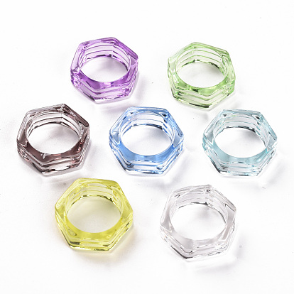 Anillos de dedo de acrílico transparente, anillos hexagonales ranurados