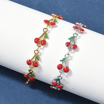 304 браслеты из нержавеющей стали с эмалированными звеньями для женщин, вишня