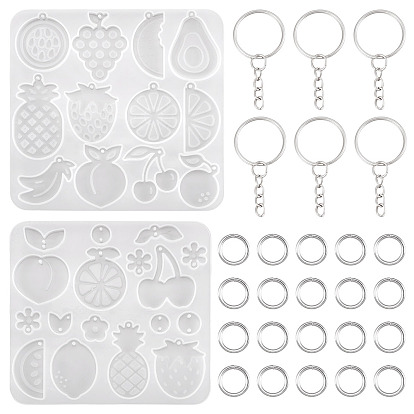 DIY Keychian Making Kits, include Silicone Molds, Iron Split Key Rings, Jump Rings, Platinum