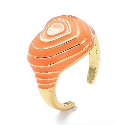 Brass Enamel Cuff Rings, Real 18K Gold Plated, Long-Lasting Plated, Heart