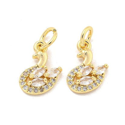 Brass Micro Pave Clear Cubic Zirconia Charms, Cadmium Free & Nickel Free & Lead Free, Duck