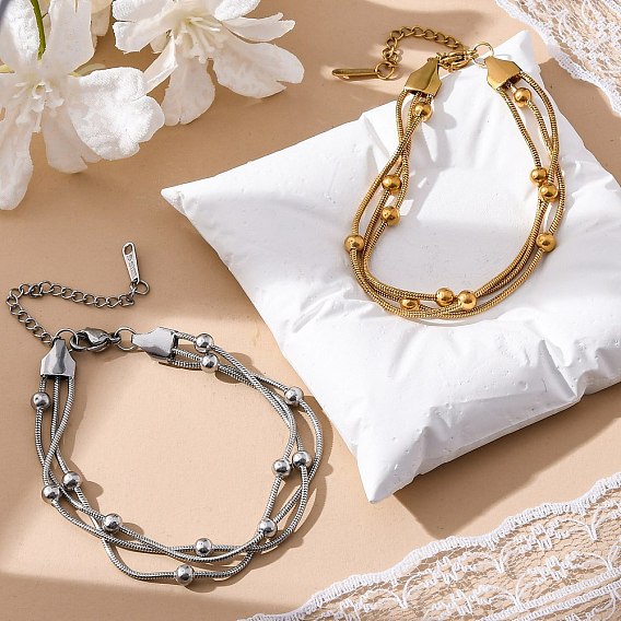 Многорядные браслеты из нержавеющей стали с шариками, круглые женские браслеты-цепочки в виде змей