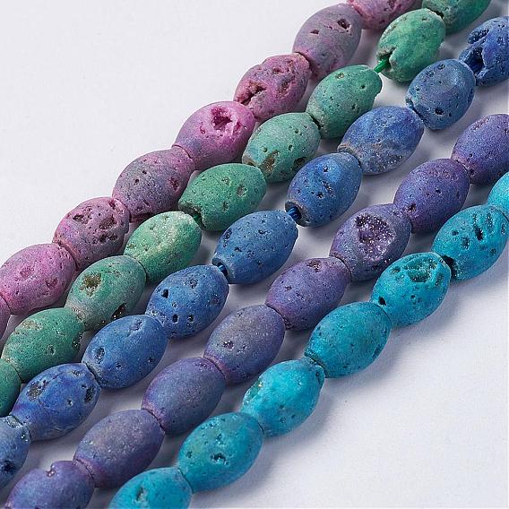 Brins de perle d'agate géode naturelle électrodéposée, tambour