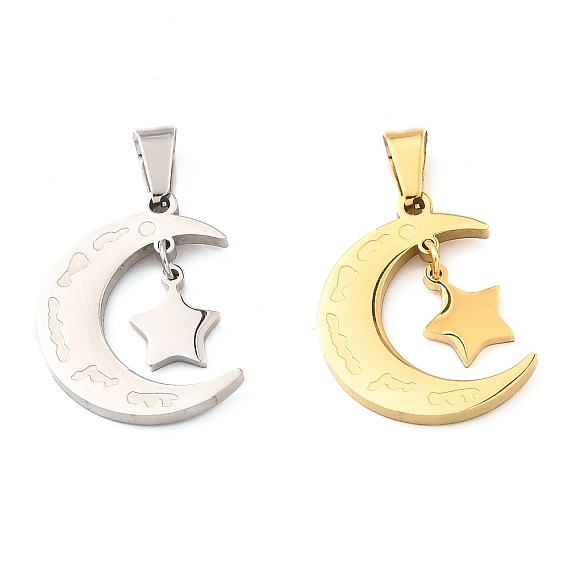 Ионное покрытие (ip) 304 кулон из нержавеющей стали, луна со звездным шармом