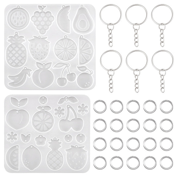 DIY Keychian Making Kits, include Silicone Molds, Iron Split Key Rings, Jump Rings, Platinum