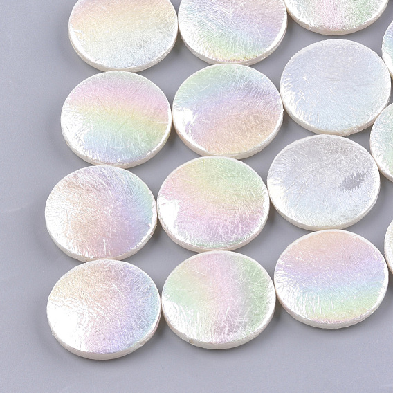 Acrylic Imitation Pearl Beads, AB Color, Flat Round