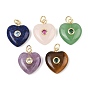 Pendentifs en pierre naturelle, breloques en forme de cœur avec sertissage pavé en laiton et zircone cubique, réel 18 k plaqué or, sans cadmium et sans plomb, crémaillère plaquage, plaqué longue durée