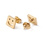 304 Stainless Steel Square with Smile Face Stud Earrings, Star & Heart Asymmetrical Earrings for Women
