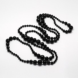Long Natural Faceted Onxy Black Agate Graduated Beaded Necklaces, 58.26 inch 